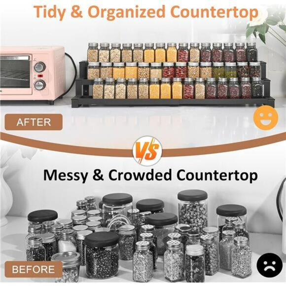 expandable spice rack organizer 3 tier metal cabinet pantry shelf seasoning hold - Picture 3 of 7